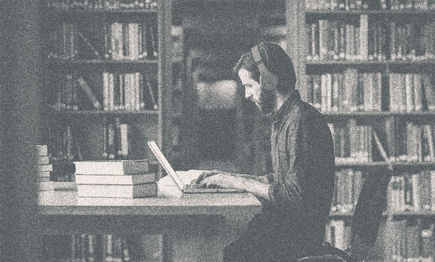 A student working in a library