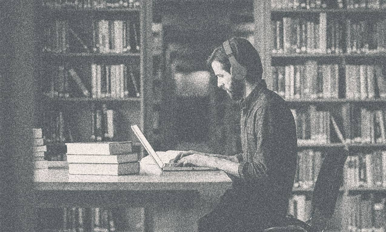 A student working in a library