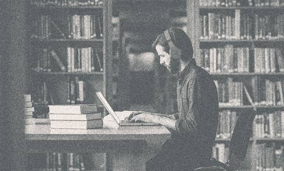 A student working in a library