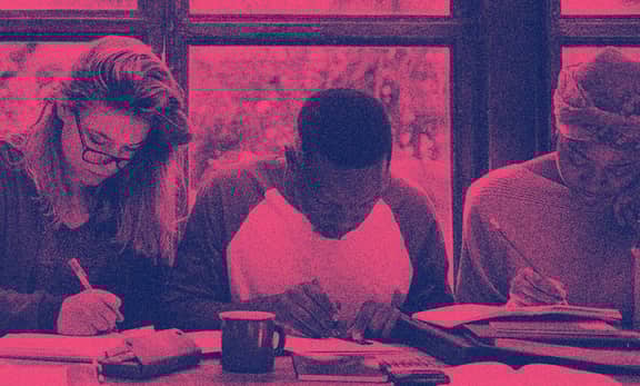 3 student studying side by side