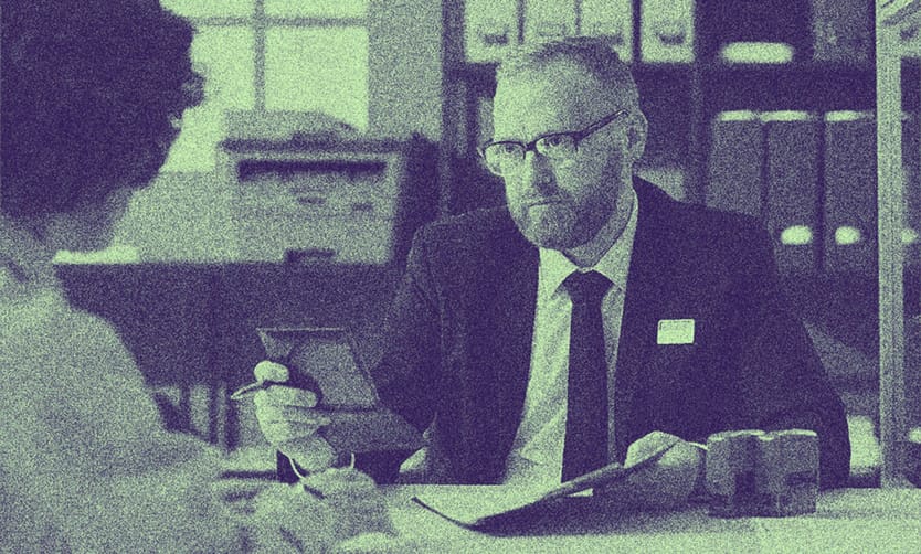 Two people talking to each other.